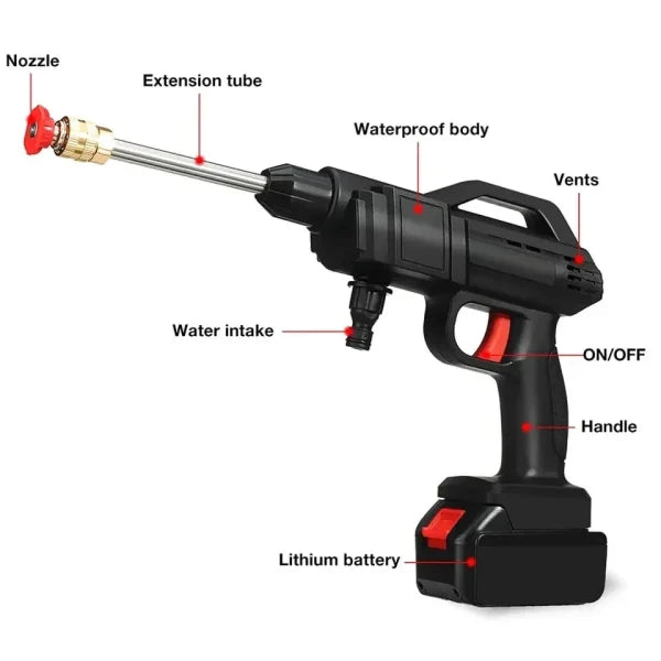 Automatic Cordless Car Wash Spray Gun | 48V High Pressure Lithium Battery | Wireless Foam Jet Washer