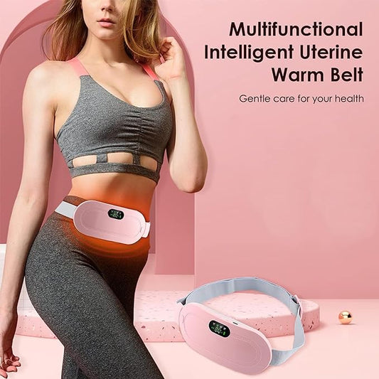 Portable Menstrual Heating Pad Belt for Women – Electric Period Pain Relief Massager with 3 Heat Levels & 4 Massage Modes (Flower Box)