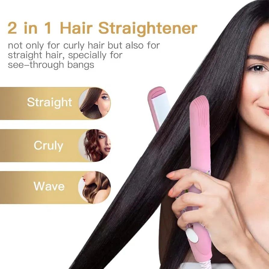 2-in-1 Mini Hair Straightener & Curler – Portable Ceramic Hair Styling Iron