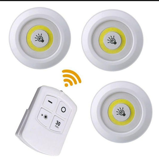 Pack of 3 LED Remote Control Tap Lights – Wireless Self Adhesive Cabinet & Wardrobe Lights