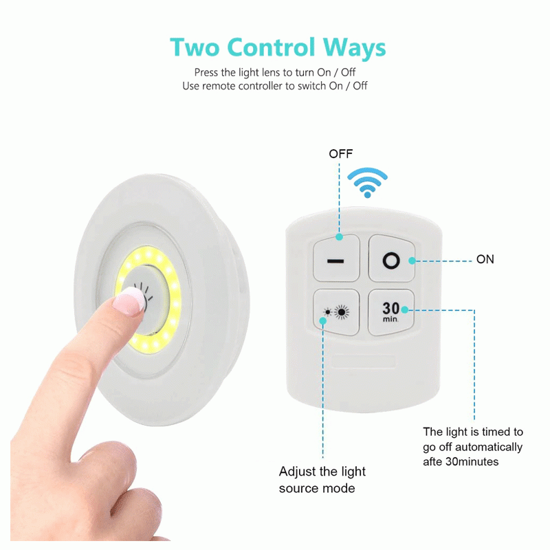 Pack of 3 LED Remote Control Tap Lights – Wireless Self Adhesive Cabinet & Wardrobe Lights