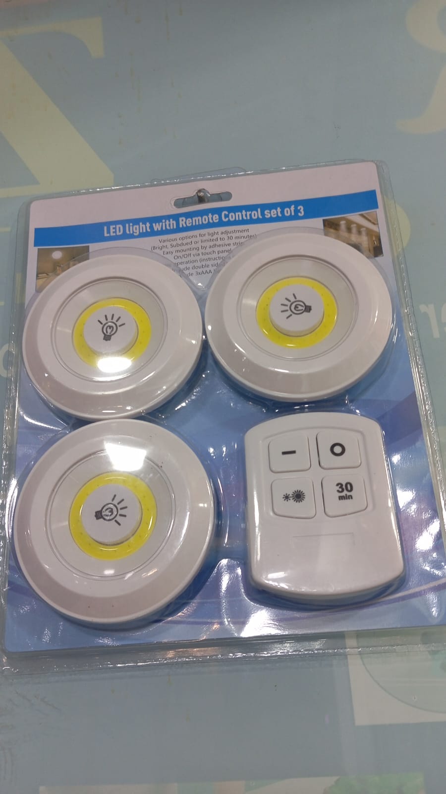 Pack of 3 LED Remote Control Tap Lights – Wireless Self Adhesive Cabinet & Wardrobe Lights