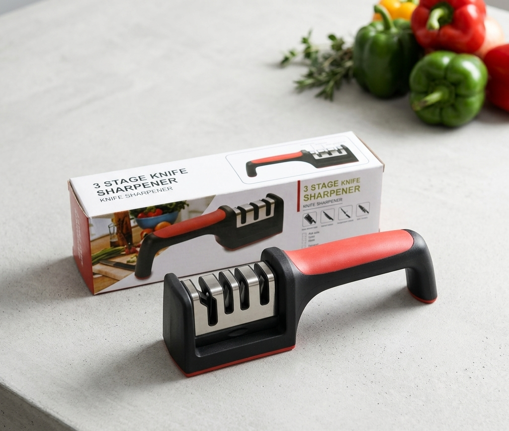 Stage Professional Knife Sharpener – Manual Kitchen Knife Sharpening Tool with Anti-Slip Base & Ergonomic Handle