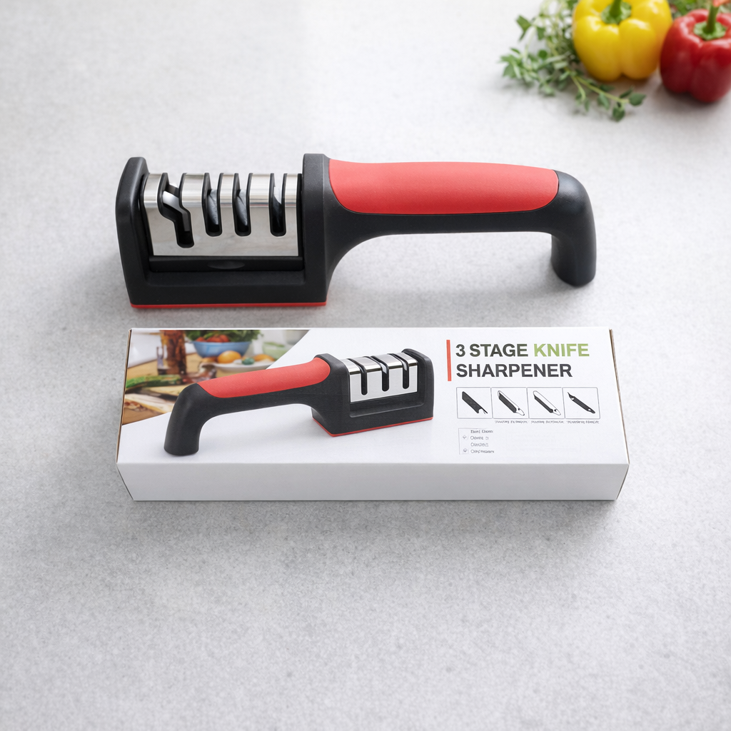 Stage Professional Knife Sharpener – Manual Kitchen Knife Sharpening Tool with Anti-Slip Base & Ergonomic Handle