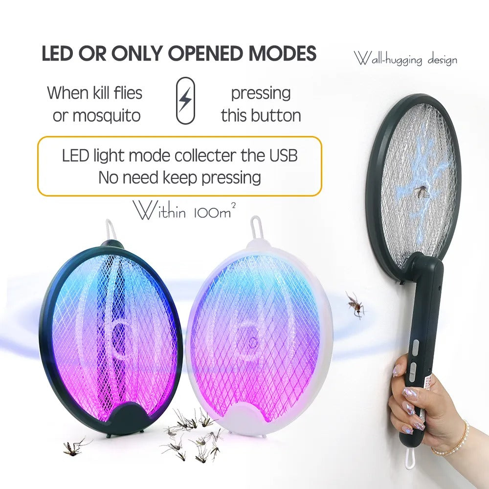 Foldable Electric Mosquito Killer Racket | Rechargeable Bug Zapper Trap for Indoor & Outdoor Use (Random Color)