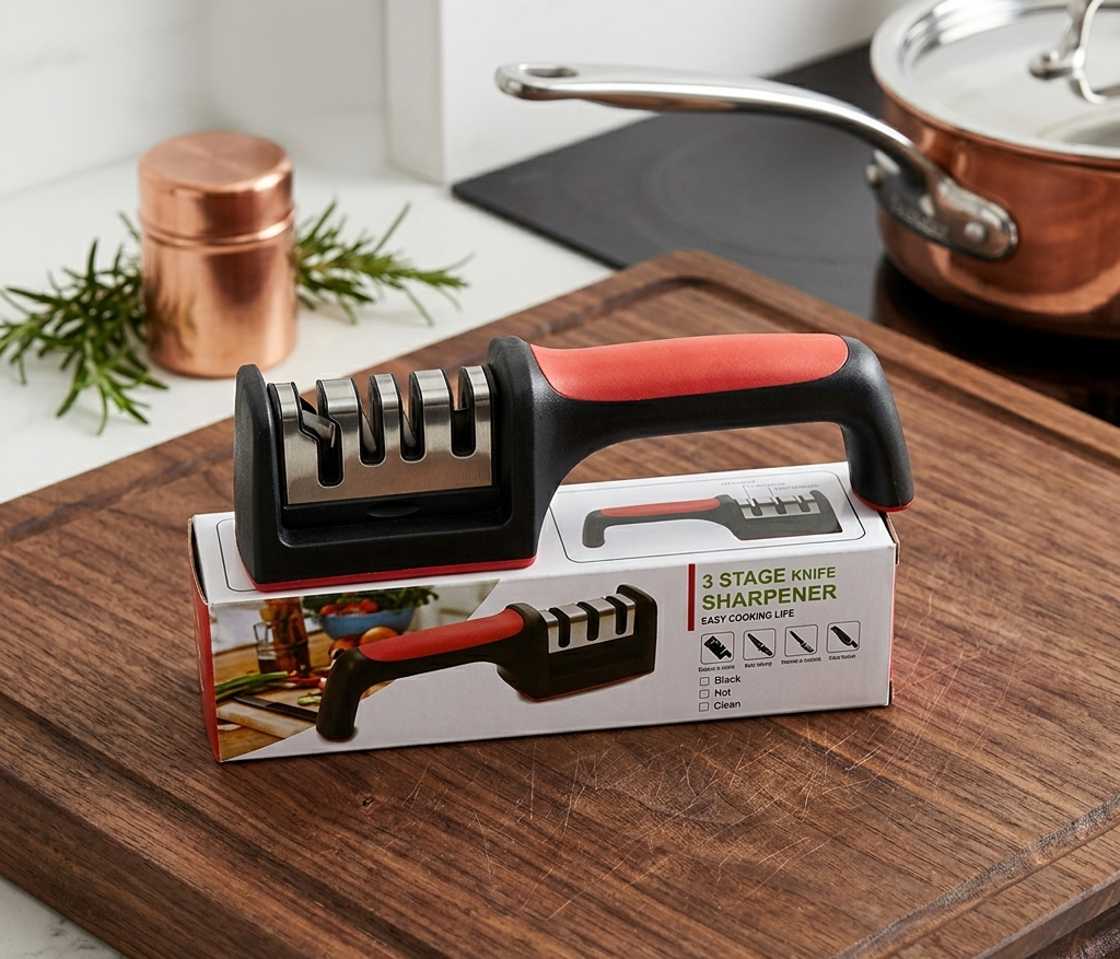 Stage Professional Knife Sharpener – Manual Kitchen Knife Sharpening Tool with Anti-Slip Base & Ergonomic Handle