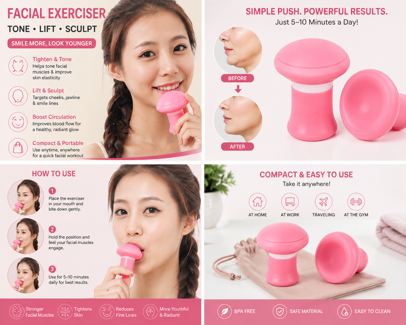 V Shape Face Slimming Tool – Jawline & Double Chin Facial Exerciser Mouth Muscle Trainer