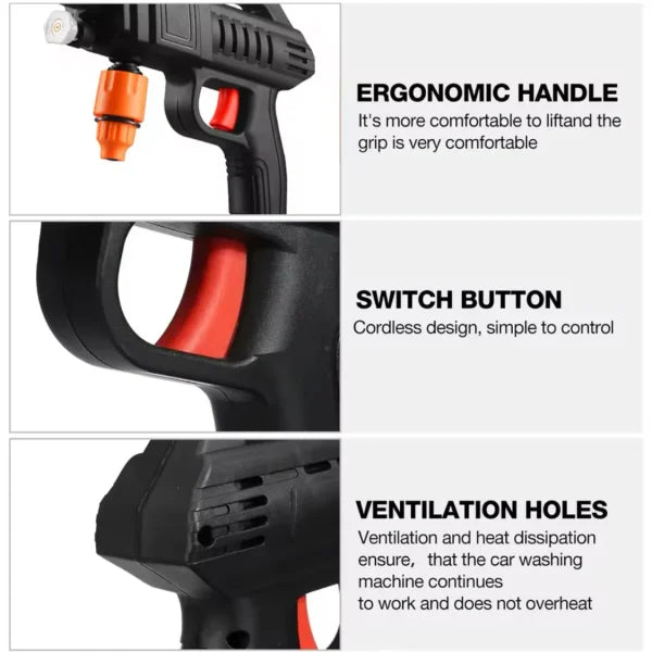 Automatic Cordless Car Wash Spray Gun | 48V High Pressure Lithium Battery | Wireless Foam Jet Washer