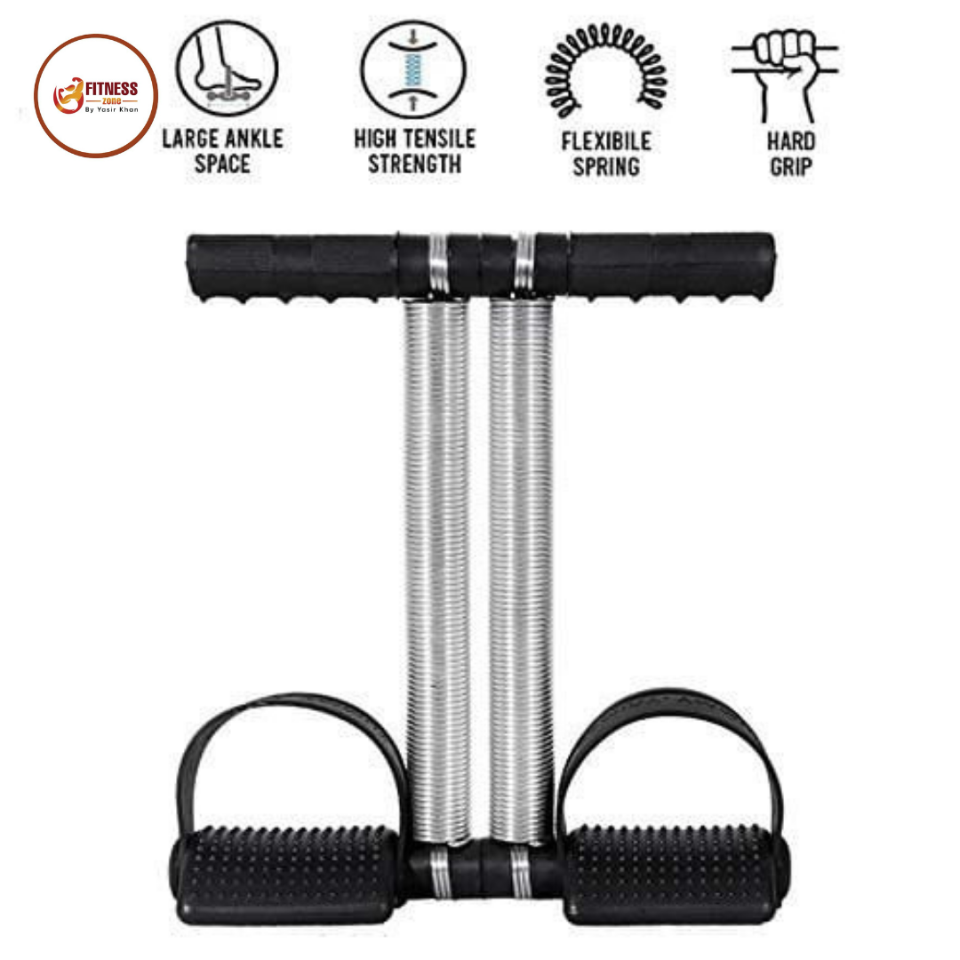 Foot Pedal Resistance Band Elastic Sit-up Pull Rope Yoga Fitness Gym – Double Spring Tummy Trimmer (Random Color)