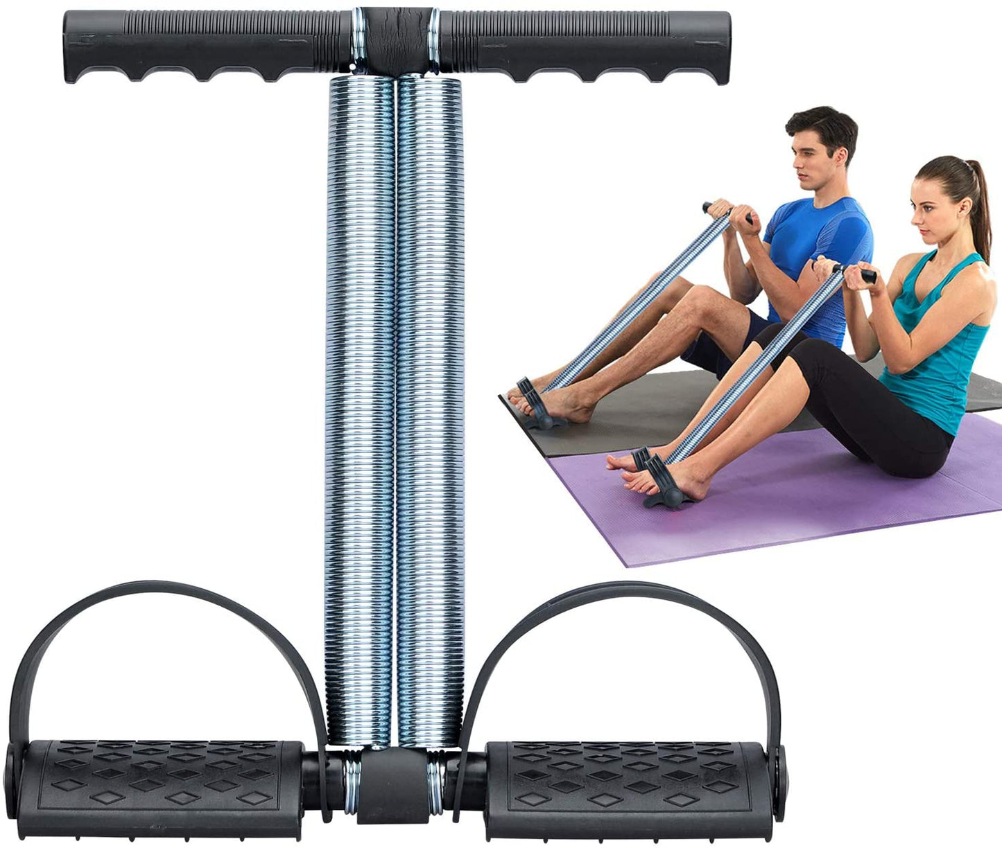 Foot Pedal Resistance Band Elastic Sit-up Pull Rope Yoga Fitness Gym – Double Spring Tummy Trimmer (Random Color)