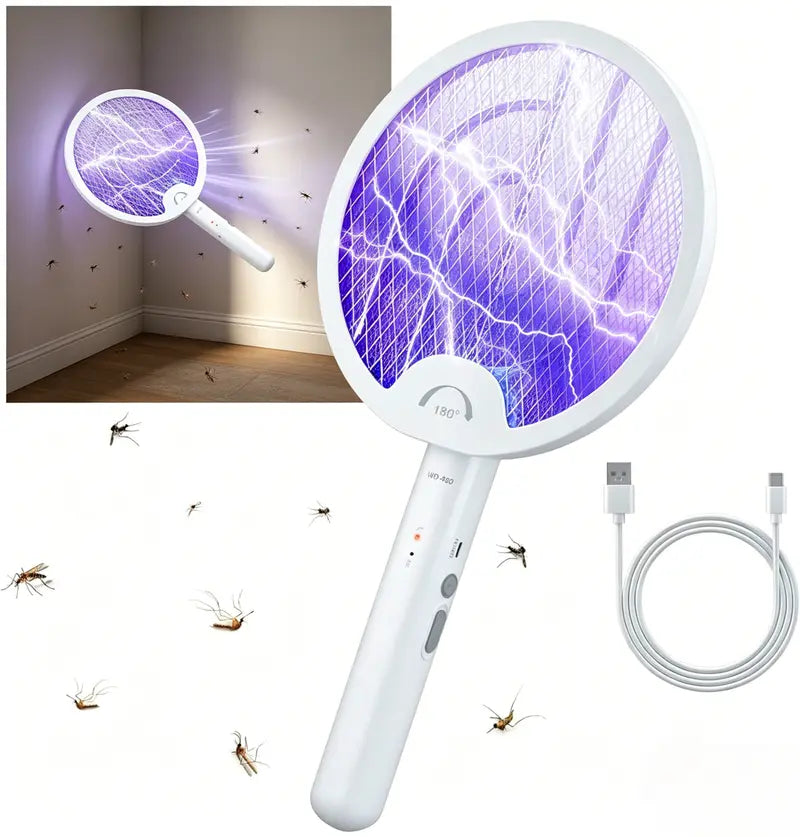 Foldable Electric Mosquito Killer Racket | Rechargeable Bug Zapper Trap for Indoor & Outdoor Use (Random Color)