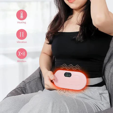 Portable Menstrual Heating Pad Belt for Women – Electric Period Pain Relief Massager with 3 Heat Levels & 4 Massage Modes (Flower Box)